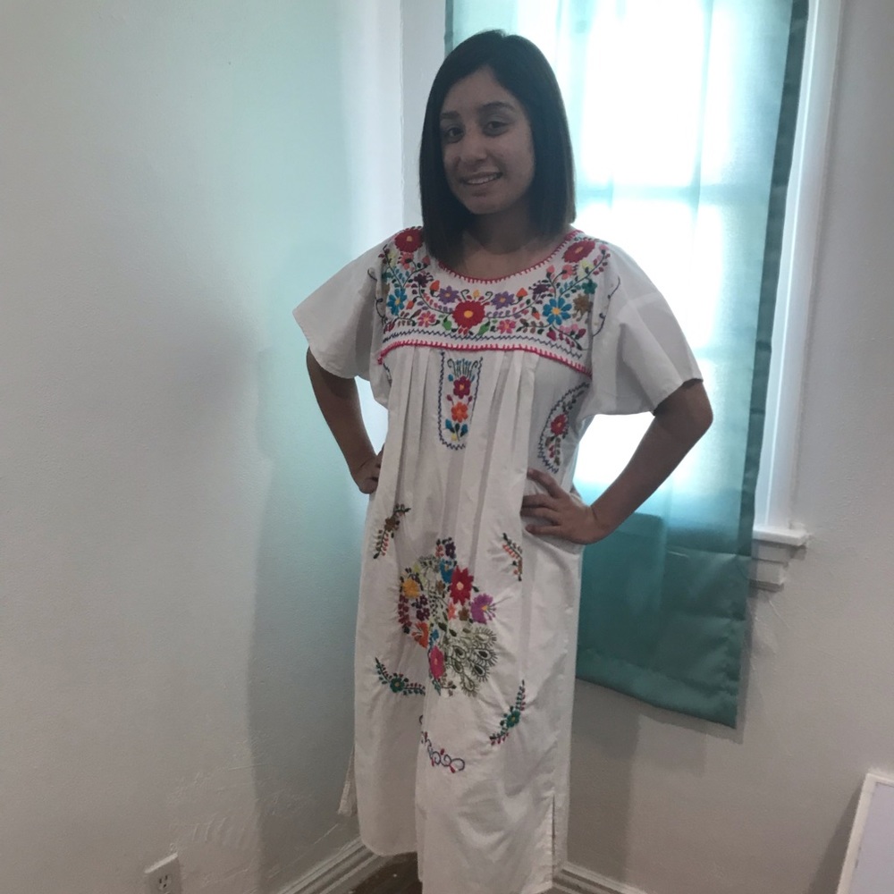 White Hand Embroidered Mexican Dress